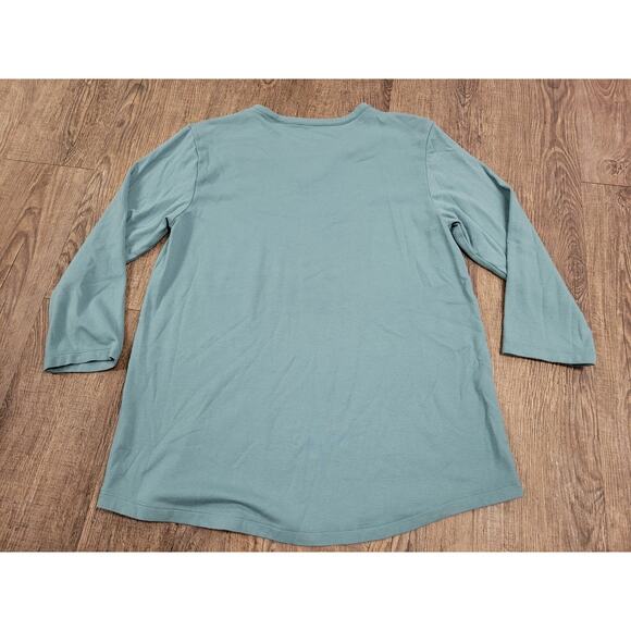 Orvis Relaxed V-Neck Three Quarter Sleeve Perfect Tee Green/Blue Shirt Medium - Picture 4 of 4